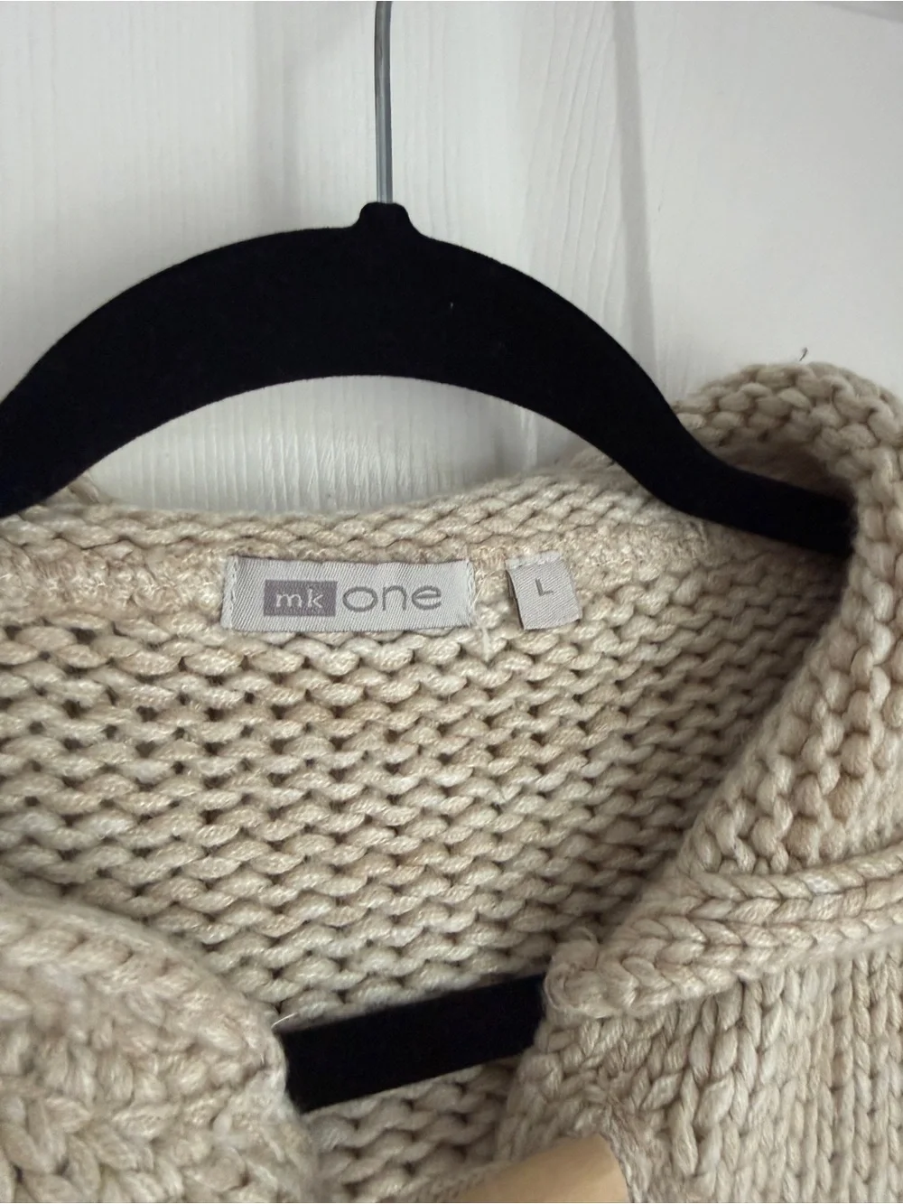 Michael Kors Cream Chunky Knit Cardigan Streetwear Layering Sweater Size L